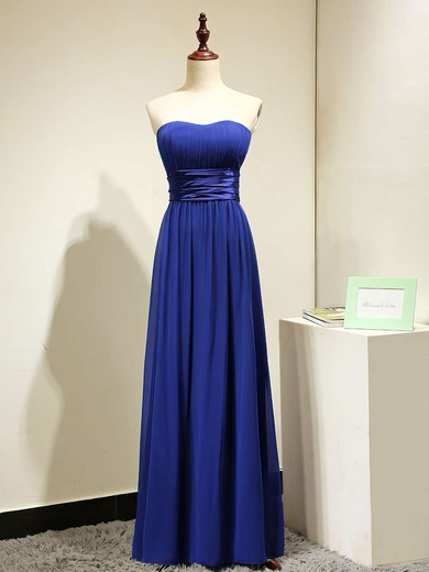 A-line Strapless Chiffon Sashes / Ribbons Royal Blue Bridesmaid Dresses #Milly01012875