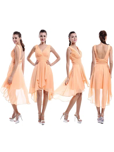 Designer V-neck Chiffon Asymmetrical Ruffles Backless Bridesmaid Dresses #Milly01012877