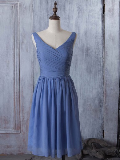 V-neck Chiffon Knee-length Ruched New Arrival Bridesmaid Dress #Milly01012881