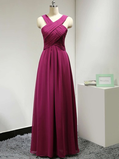 A-line V-neck Chiffon Ruched New Style Long Bridesmaid Dress #Milly01012882