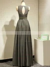 Scoop Neck Chiffon Tulle Floor-length Ruffles Gray Trendy Bridesmaid Dress #Milly01012885