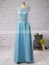 Scoop Neck Lace Tulle Floor-length Ruffles Noble Bridesmaid Dress #Milly01012889