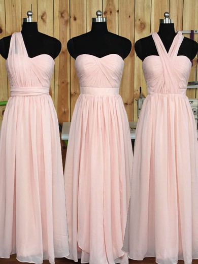 Sweetheart Chiffon Floor-length Ruffles Classic Pink Bridesmaid Dress #Milly01012890