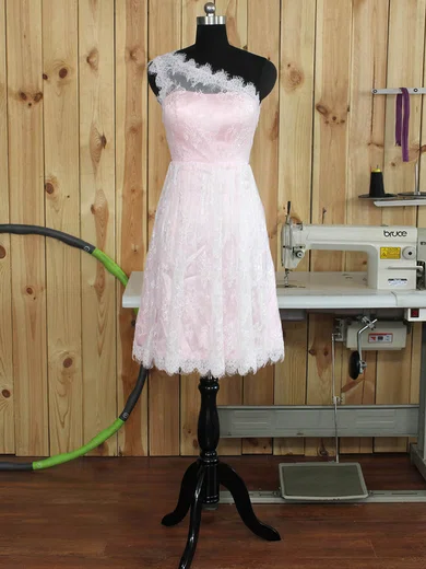 One Shoulder Lace Knee-length Ruffles 2016 Bridesmaid Dress #Milly01012893