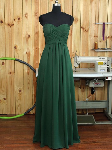 Online A-line Sweetheart Chiffon Ruffles Dark Green Bridesmaid Dress #Milly01012894