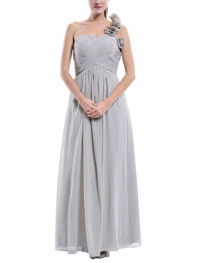 One Shoulder Chiffon Floor-length Flower(s) Cheap Bridesmaid Dress #Milly01012896