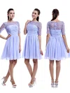 Scoop Neck Chiffon Tulle Knee-length Appliques Lace 1/2 Sleeve Bridesmaid Dress #Milly01012898