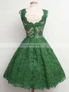 A-line V-neck Lace Knee-length Appliques Lace Prom Dresses #Milly020102389