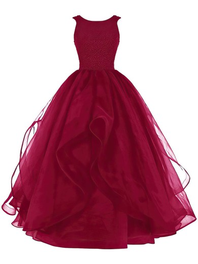 Ball Gown Scoop Neck Organza Floor-length Beading Prom Dresses #Milly020102390