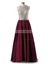 Princess Scoop Neck Satin Floor-length Beading Prom Dresses #Milly020102392