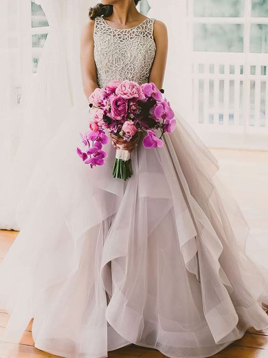 Ball Gown Scoop Neck Organza Sweep Train Wedding Dresses With Beading #Milly020102394