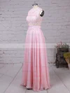 A-line Scoop Neck Chiffon Sweep Train Appliques Lace Prom Dresses #Milly020102396