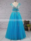 Princess V-neck Tulle Floor-length Beading Prom Dresses #Milly020102401