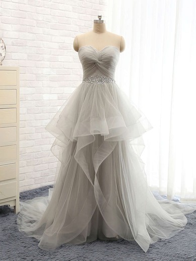 Princess Sweetheart Tulle Court Train Beading Prom Dresses #Milly020102403