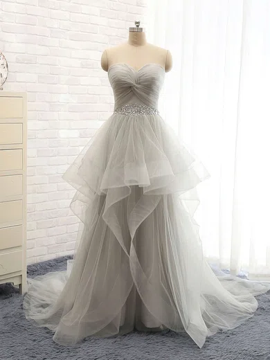 Princess Strapless Tulle Ruffle Prom Dresses With Beading #Milly020102403