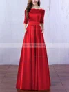 A-line Off-the-shoulder Satin Floor-length Appliques Lace Prom Dresses #Milly020102406