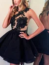 A-line Scoop Neck Organza Tulle Short/Mini Appliques Lace Prom Dresses #Milly020102411