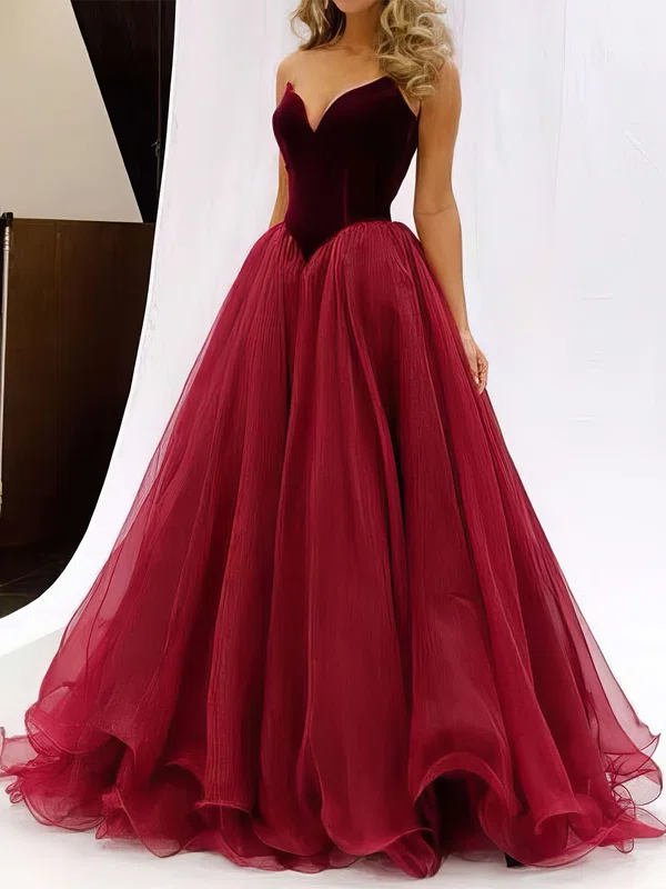 Ball Gown/Princess Sweep Train V-neck Organza Velvet Prom Dresses #Milly020102419