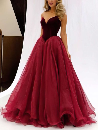 Ball Gown/Princess Sweep Train V-neck Organza Velvet Prom Dresses #Milly020102419