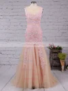 Trumpet/Mermaid V-neck Tulle Floor-length Appliques Lace Prom Dresses #Milly020102421