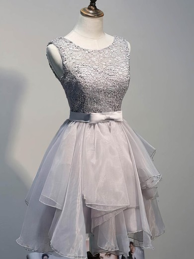 A-line Scoop Neck Lace Organza Short/Mini Sashes / Ribbons 2016 Short Prom Dresses #Milly020102423