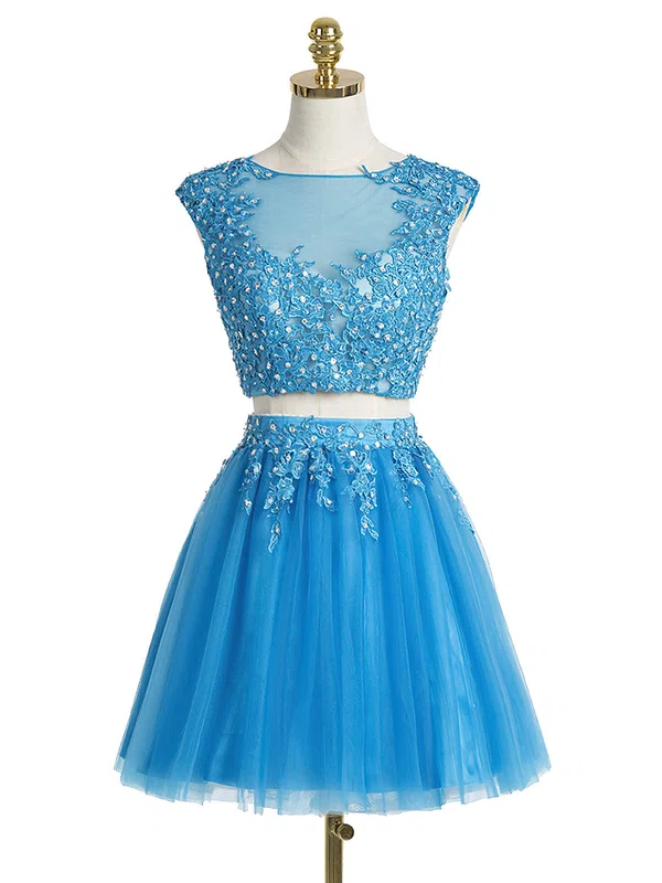 Pretty A-line Scoop Neck Tulle Short/Mini Appliques Lace Two Piece Short Prom Dresses #Milly020102431