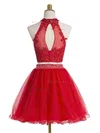 A-line High Neck Tulle Short/Mini Sequins Homecoming Dresses #Milly020102432
