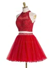 A-line High Neck Tulle Short/Mini Sequins Homecoming Dresses #Milly020102432