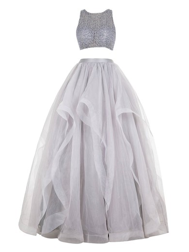 Ball Gown Scoop Neck Floor-length Organza Beading Prom Dresses #Milly020102433