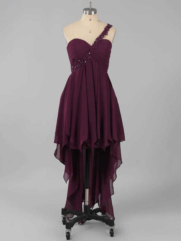 A-line One Shoulder Chiffon Asymmetrical Beading Homecoming Dresses #Milly02013225