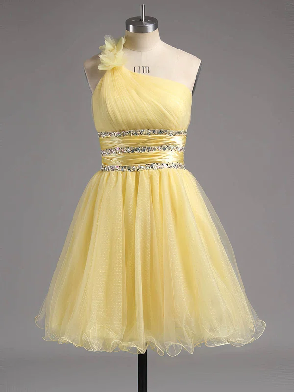 Empire One Shoulder Tulle Short/Mini Beading Short Prom Dresses #Milly02013242