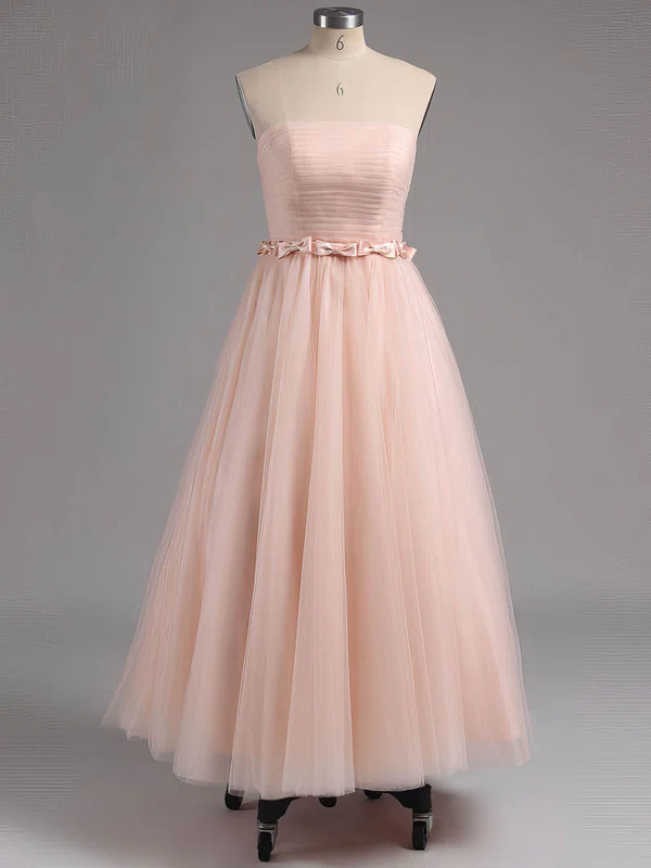 A-line Strapless Tulle Tea-length Sashes / Ribbons Homecoming Dresses #Milly02013482