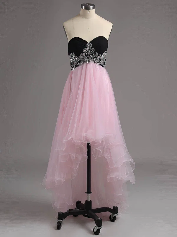 A-line Sweetheart Tulle Asymmetrical Crystal Detailing Short Prom Dresses #Milly02015302