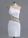 Sheath/Column One Shoulder Chiffon Tulle Short/Mini Crystal Detailing Short Prom Dresses #Milly02016008