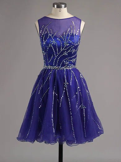 A-line Scoop Neck Satin Tulle Short/Mini Beading Short Prom Dresses #Milly02016341