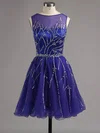 A-line Scoop Neck Satin Tulle Short/Mini Beading Short Prom Dresses #Milly02016341