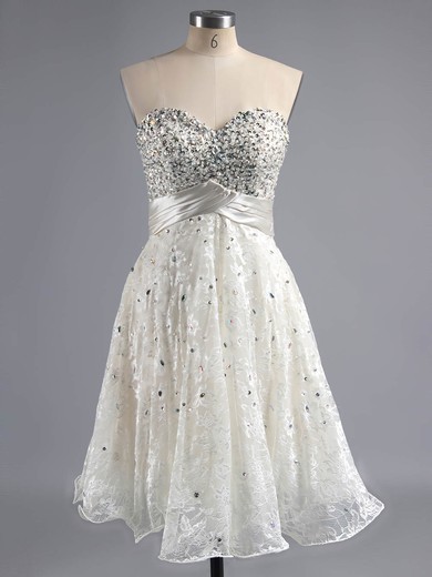 A-line Sweetheart Lace Short/Mini Beading Homecoming Dresses #Milly02016350