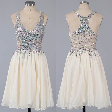 A-line V-neck Lace Chiffon Short/Mini Ruffles Short Prom Dresses #Milly02016363