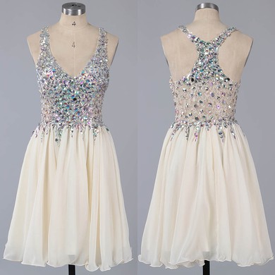 A-line V-neck Lace Chiffon Short/Mini Ruffles Homecoming Dresses #Milly02016363