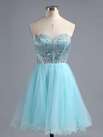 A-line Sweetheart Satin Tulle Short/Mini Ruffles Homecoming Dresses #Milly02016385