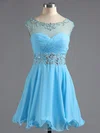 A-line Scoop Neck Chiffon Tulle Short/Mini Beading Short Prom Dresses #Milly02016425