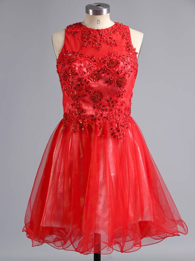 A-line Scoop Neck Lace Tulle Short/Mini Beading Homecoming Dresses #Milly02019171