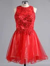 A-line Scoop Neck Lace Tulle Short/Mini Beading Short Prom Dresses #Milly02019171