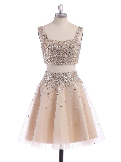 A-line Square Neckline Tulle Short/Mini Beading Homecoming Dresses #Milly02019194