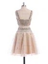A-line Square Neckline Tulle Short/Mini Beading Homecoming Dresses #Milly02019194