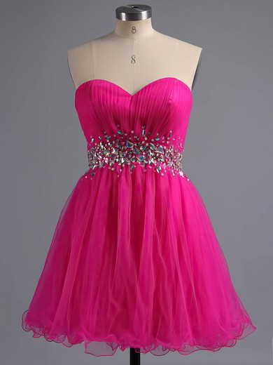 A-line Sweetheart Tulle Short/Mini Beading Homecoming Dresses #Milly02041945