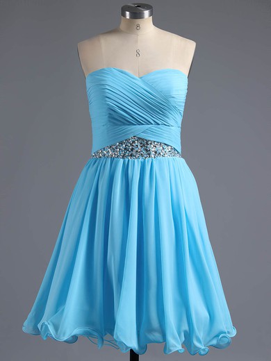 A-line Sweetheart Chiffon Short/Mini Crystal Detailing Short Prom Dresses #Milly02042295