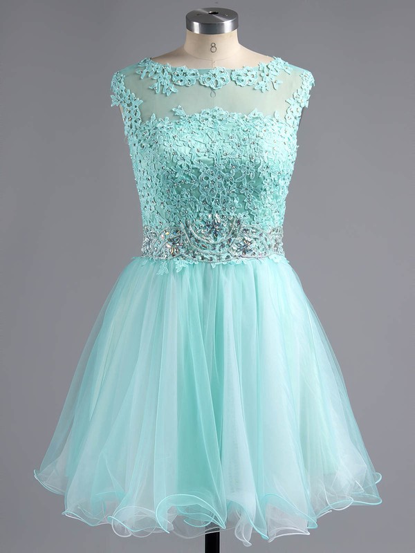 A Line Scoop Neck Tulle Shortmini Beading Short Prom Dresses 1721