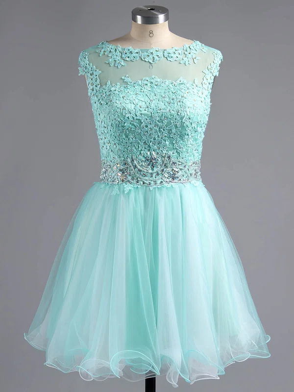A-line Scoop Neck Tulle Short/Mini Beading Short Prom Dresses #Milly02042343