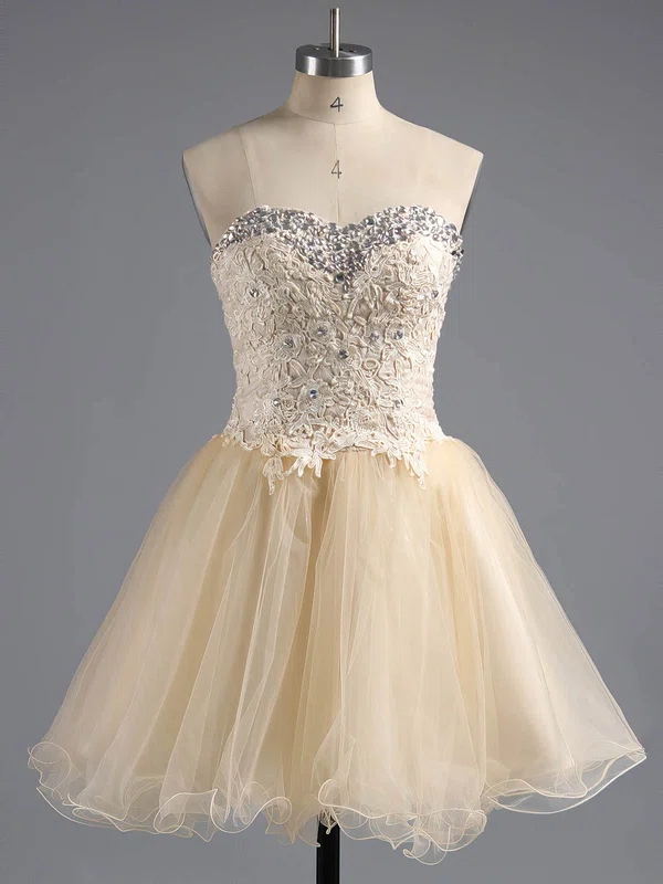 Ball Gown Sweetheart Tulle Short/Mini Appliques Lace Short Prom Dresses #Milly02042380